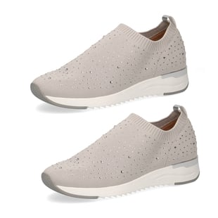 Caprice Knit Embellished Leather Trainers in Beige (Size 3)