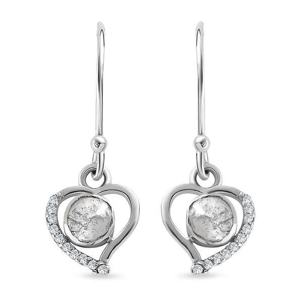 Artisan Crafted Polki Diamond and White Diamond Earrings (With Hook) in Platinum Overlay Sterling Si