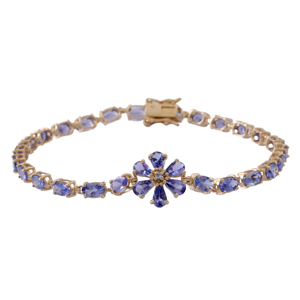 9K Y Gold AA Tanzanite (Ovl), Diamond Floral Bracelet (Size 7.5) 7.000 Ct.