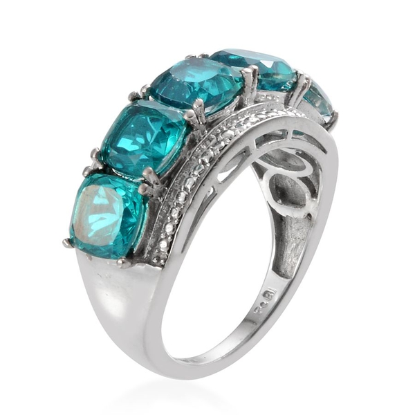 Capri Blue Quartz (Cush) 5 Stone Ring in ION Plated Platinum Bond 6.500 Ct.