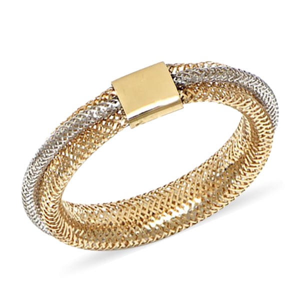 Maestro Collection -9K White and Yellow Gold Stretchable Ring (Size Medium) (Size L to P)