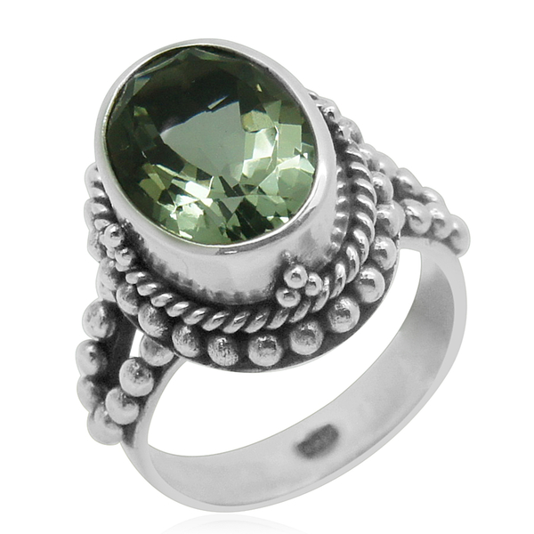 Royal Bali Collection Green Amethyst (Ovl) Solitaire Ring in Sterling Silver 5.500 Ct.