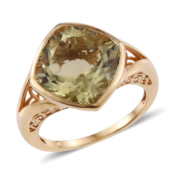 Natural Ouro Verde Quartz (Cush) Solitaire Ring in 14K Gold Overlay Sterling Silver 10.000 Ct.
