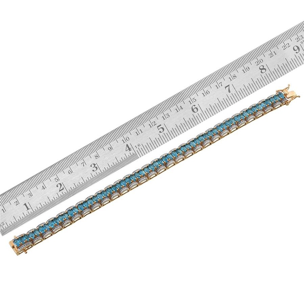 Malgache Neon Apatite (Ovl), Diamond Bracelet (Size 7.5) in 14K Gold Overlay Sterling Silver 12.020 Ct.