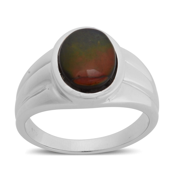 2 Carat Canadian Ammolite Solitaire Ring in Rhodium Plated Sterling Silver 4.05 Grams