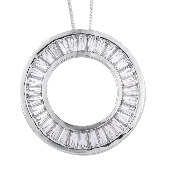 Lustro Stella - Platinum Overlay Sterling Silver (Bgt) Circle Pendant With Chain Made with Finest CZ