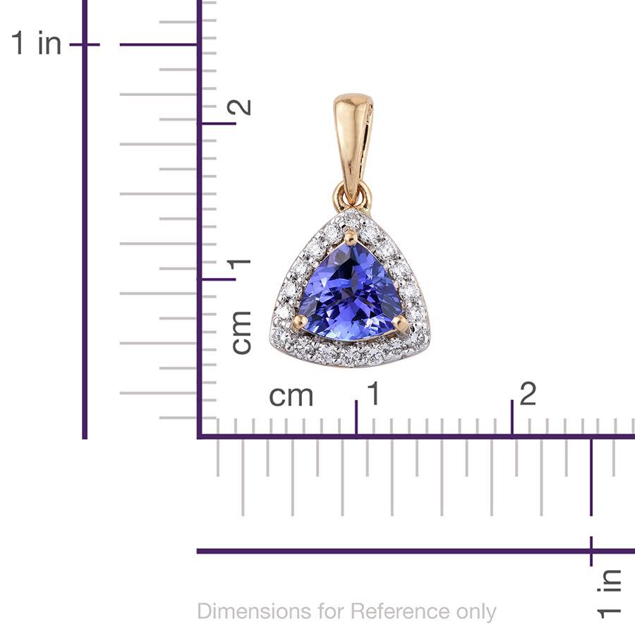 ILIANA 18K Yellow Gold 1.25 Carat AAA Tanzanite Trillion Halo Pendant, Diamond SI G-H.