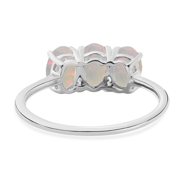 Ethiopian Welo Opal Trilogy Ring in Platinum Overlay Sterling Silver.