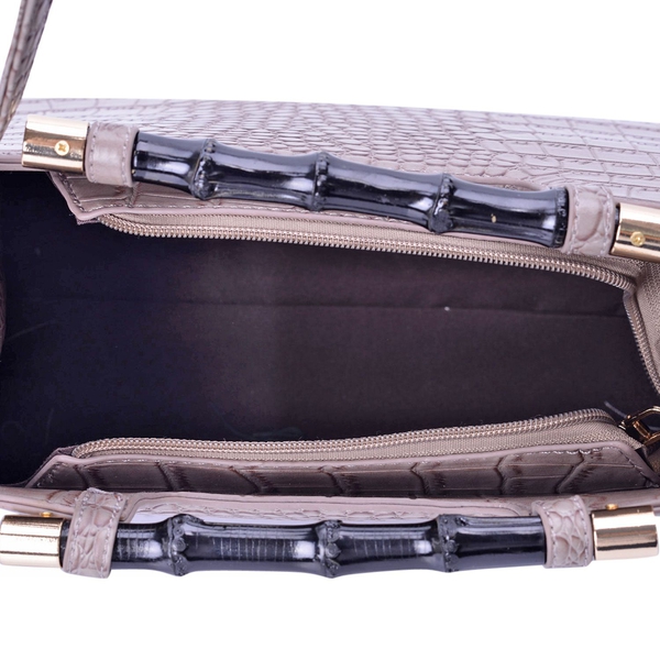 Croc Embossed Dark Beige Colour Bamboo Bag with Adjustable Shoulder Strap (Size 31.5x19x11 Cm)