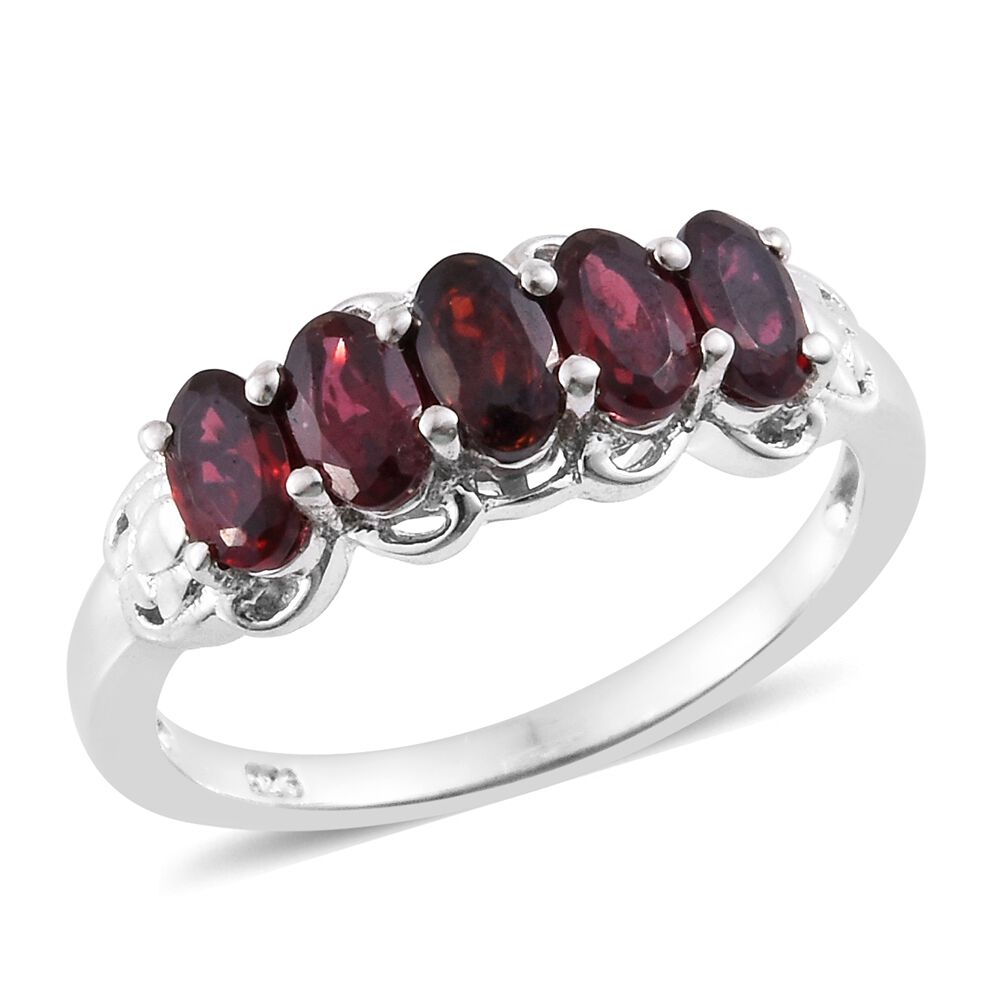 Arizona Anthill Garnet (Ovl) 5 Stone Ring in Platinum Overlay Sterling Silver 1.250 Ct.