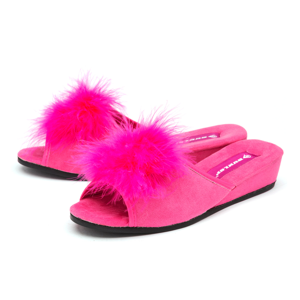 Dunlop Marilyn Boa Wedge Slipper Mules (Size 6) - Fuchsia