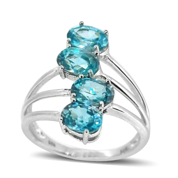Natural Cambodian Blue Zircon (Ovl) Ring in Sterling Silver 4.000 Ct.