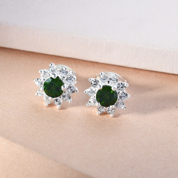 Chrome Diopside and Natural Cambodian Zircon Earrings (with Push Back) in Sterling Silver