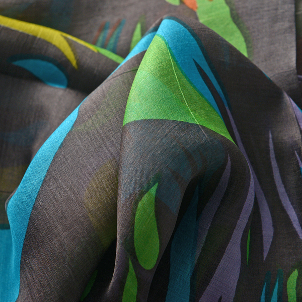 100% Mulberry Silk Lilac, Green and Multi Colour Abstract Pattern Scarf (Size 180x50 Cm)
