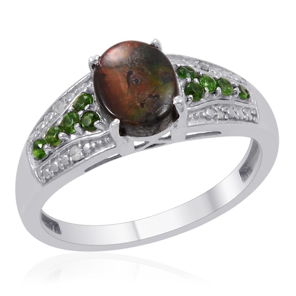 Designer Collection Canadian Ammolite (Ovl 1.62 Ct), Chrome Diopside and Diamond Ring in Platinum Ov