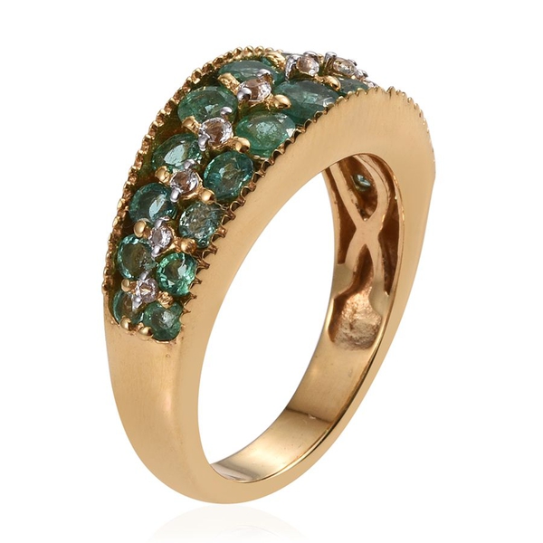 Kagem Zambian Emerald (Rnd), White Topaz Ring in 14K Gold Overlay Sterling Silver 2.000 Ct.