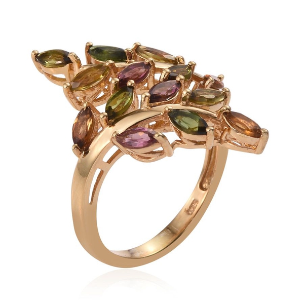 Rainbow Tourmaline (Mrq) Leaves Crossover Ring in 14K Gold Overlay Sterling Silver 1.750 Ct.