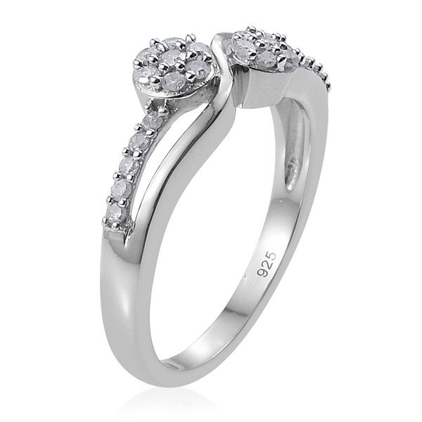 Diamond Twin Flower 0.33 Carat Promise Silver Ring in Platinum Overlay.