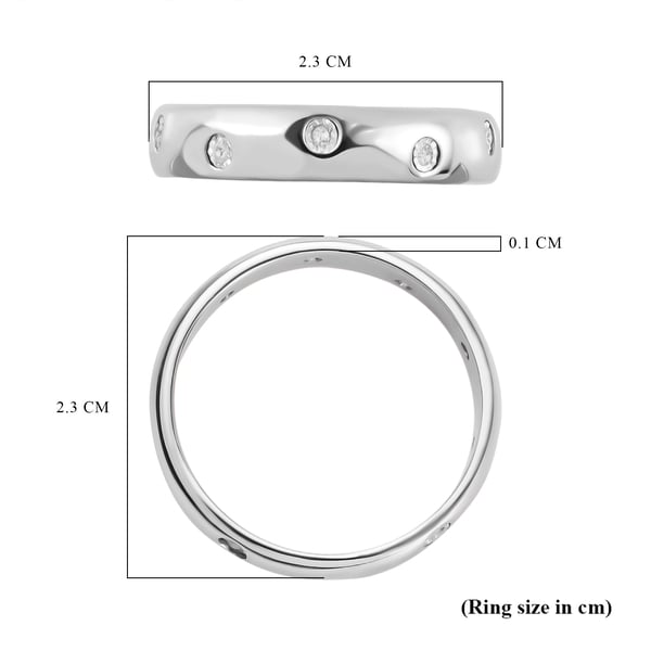 Diamond Flush Setting Ring in Platinum Overlay Sterling Silver