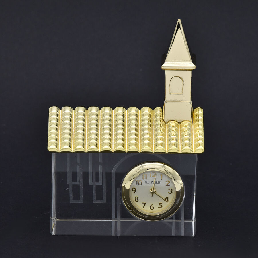 WILLIAM WIDDOP Miniature Crystal Church Clock in Gold Tone 6083958