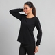 100% Cotton Single Jersey Loungewear Long Sleeve T- shirt in Black (Size: Large)