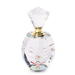 Oval Carved Crystal Refillable Perfume Bottle with Colourful Base (Size 12x4cm)