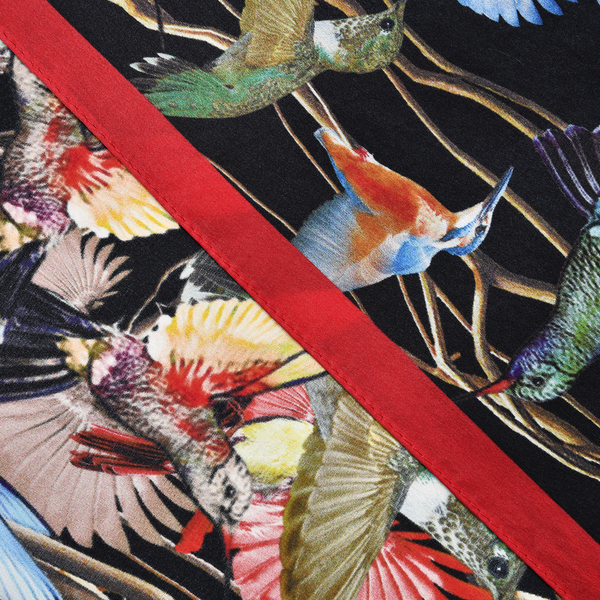La Marey 100% Silk Bird Pattern Satin Scarf (Size 173x54 Cm) - Black