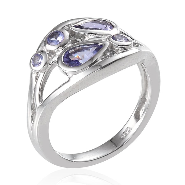 Tanzanite (Pear) Ring in Platinum Overlay Sterling Silver 1.000 Ct.
