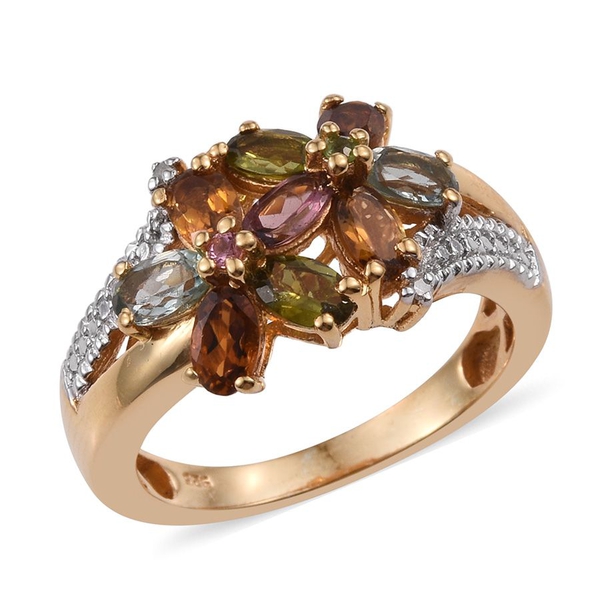 Rainbow Tourmaline (Ovl), Diamond Twin Floral Ring in 14K Gold Overlay Sterling Silver 2.010 Ct.