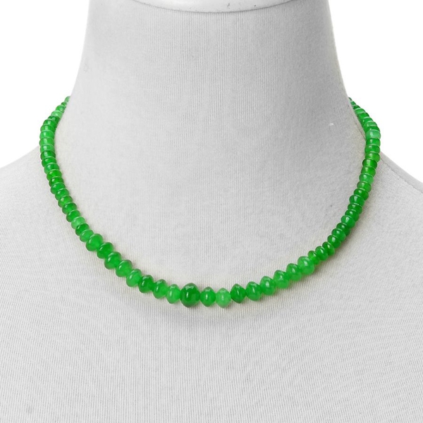 Green Jade Necklace (Size 17 with 2 inch Extender) in Rhodium Plated Sterling Silver 145.000 Ct.