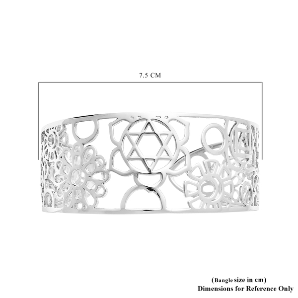 RACHEL GALLEY Chakra Collection - Rhodium Overlay Sterling Silver Open Bangle (Size 7.75), Silver wt. 31.00 Gms