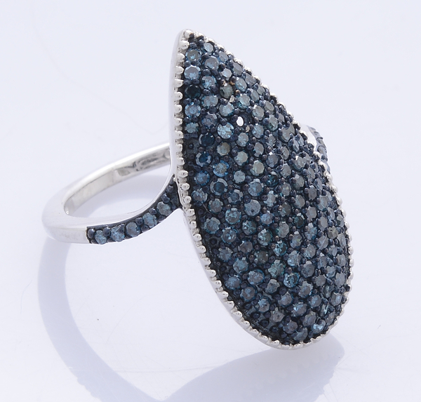 Limited Edition - Designer Inspired Blue Diamond (Rnd) Cluster Ring in Platinum Overlay Sterling Sil