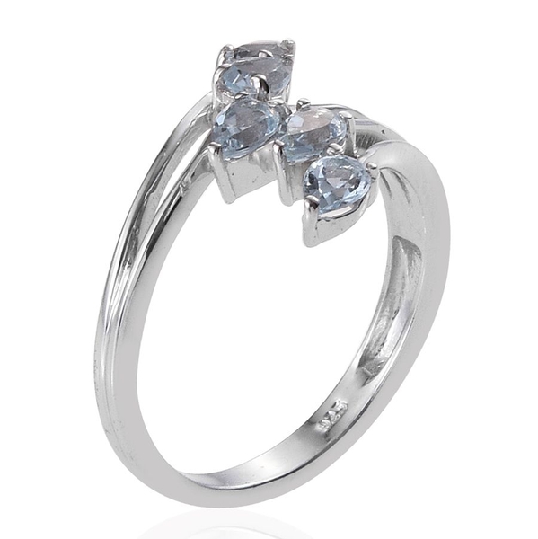 Sky Blue Topaz (Pear) 5 Stone Crossover Ring in Platinum Overlay Sterling Silver 1.000 Ct.