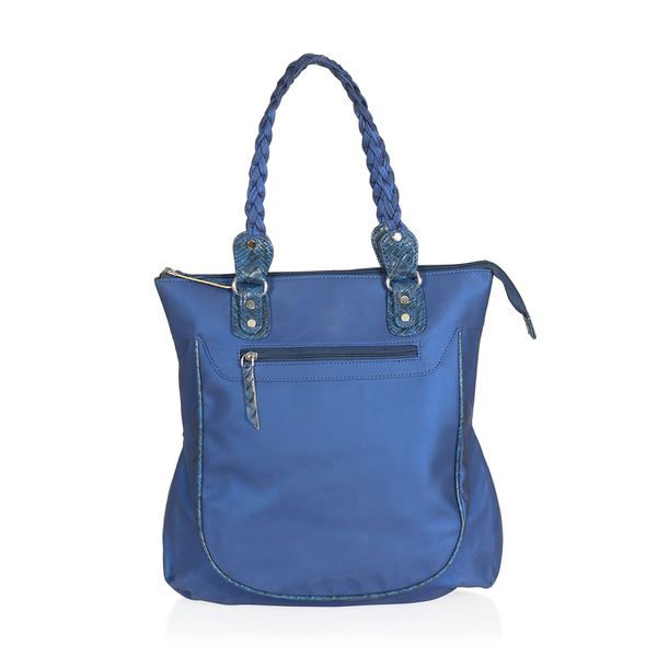 Blue Colour Hand Bag with External Zipper Pocket (Size 12x3.5x10 inch)