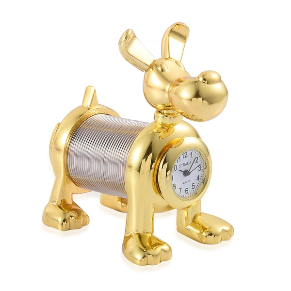 STRADA Japanese Movement Slinky Dog Table Clock in Gold Tone