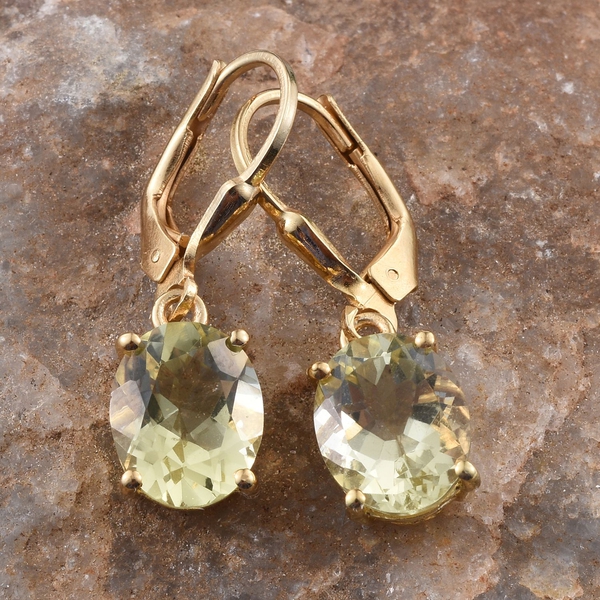 Natural Ouro Verde Quartz (Ovl) Lever Back Earrings in 14K Gold Overlay Sterling Silver 5.000 Ct.