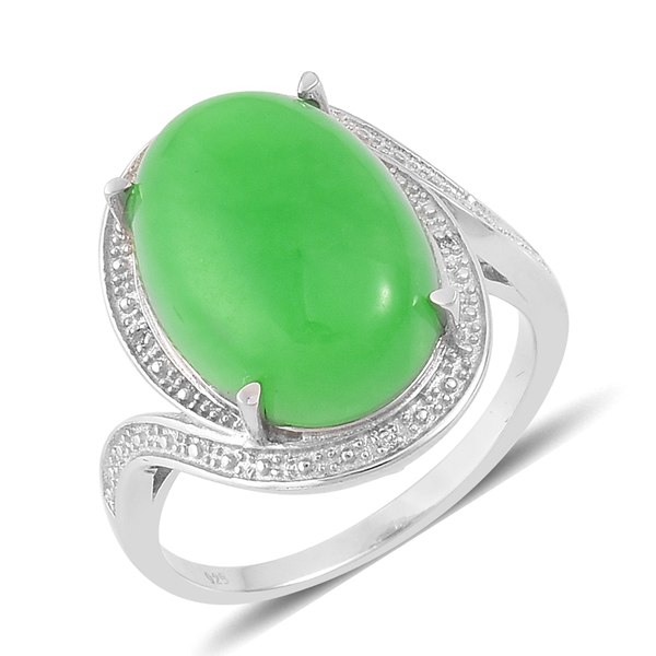 13.704 Ct Green Jade and White Topaz Halo Ring in Platinum Plated Silver 5 Grams