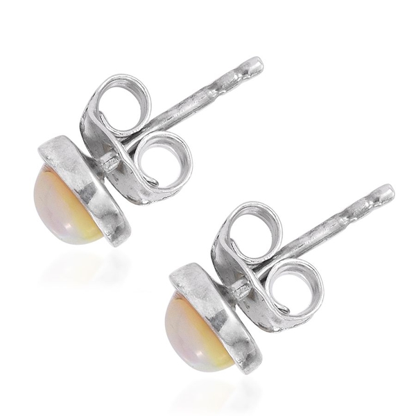 Ethiopian Welo Opal (Rnd) Stud Earrings (with Push Back) in Platinum Overlay Sterling Silver 0.500 Ct.