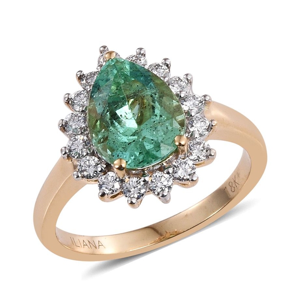ILIANA 18K Y Gold Boyaca Colombian Emerald (Pear 2.50 Ct), Diamond Ring 3.000 Ct.