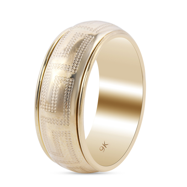 Italian Made - 9K Yellow Gold Greek Key Band Ring