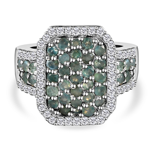 Alexandrite and Natural Cambodian Zircon Cluster Ring in Platinum Overlay Sterling Silver 1.94 Ct, S