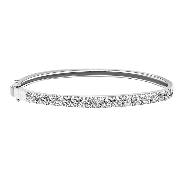 Personalised Engravable Moissanite Half Eternity Bangle Size 7.5 in Rhodium Plated Sterling Silver 4.00 Ct.