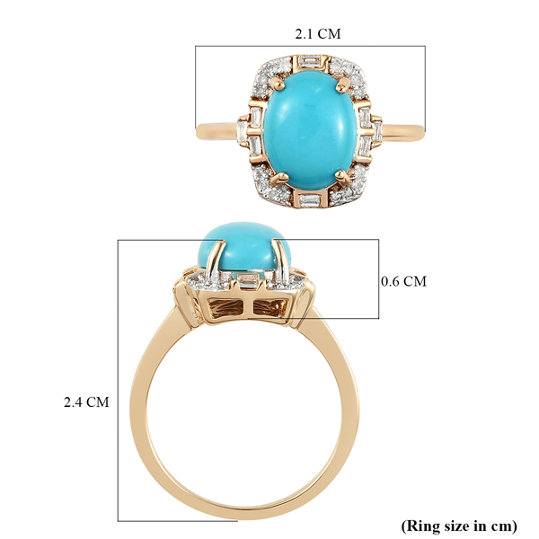 9K Yellow Gold AA Arizona Sleeping Beauty Turquoise and Diamond Halo Ring 2.67 Ct.