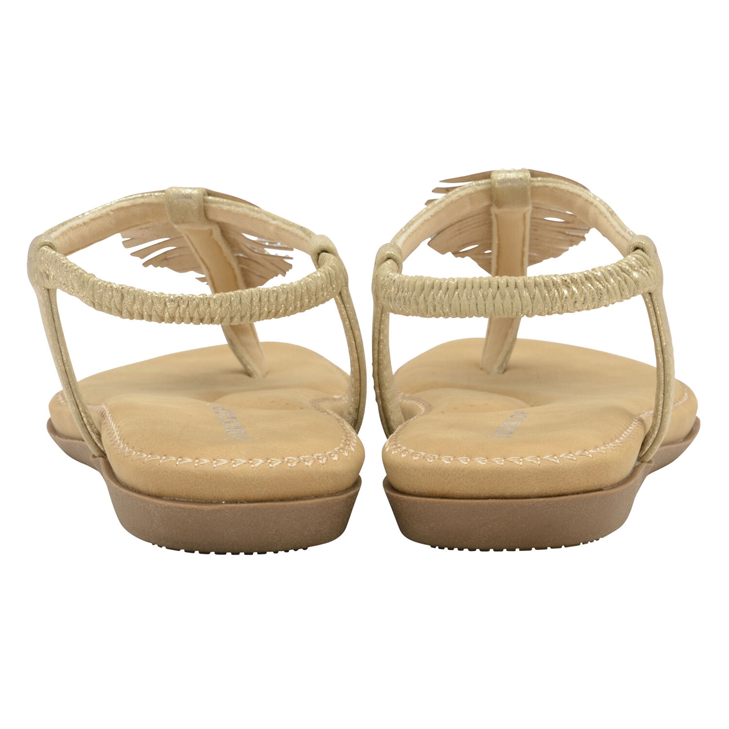 Dunlop Rue Embellished Feather Toe Post Flat Sandals in Pale Gold