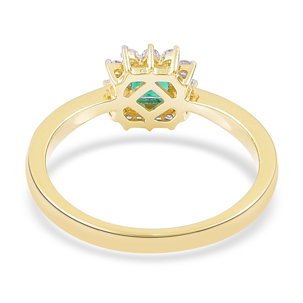 9K Yellow Gold Boyaca Colombian Emerald (Oct), Diamond Ring 0.450 Ct.