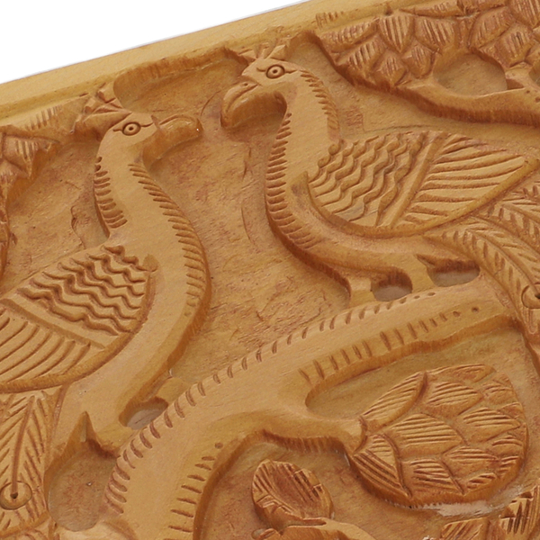 Handmade Peacock Pattern Carved Wooden Storage Box (Size 15x10x5Cm)
