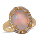 Ethiopian Welo Opal (Oval) and Natural Cambodian Zircon Ring in Yellow Gold Overlay Sterling Silver 