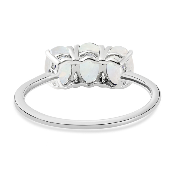 Rainbow Moonstone Trilogy Ring in Platinum Overlay Sterling Silver 1.74 Ct.
