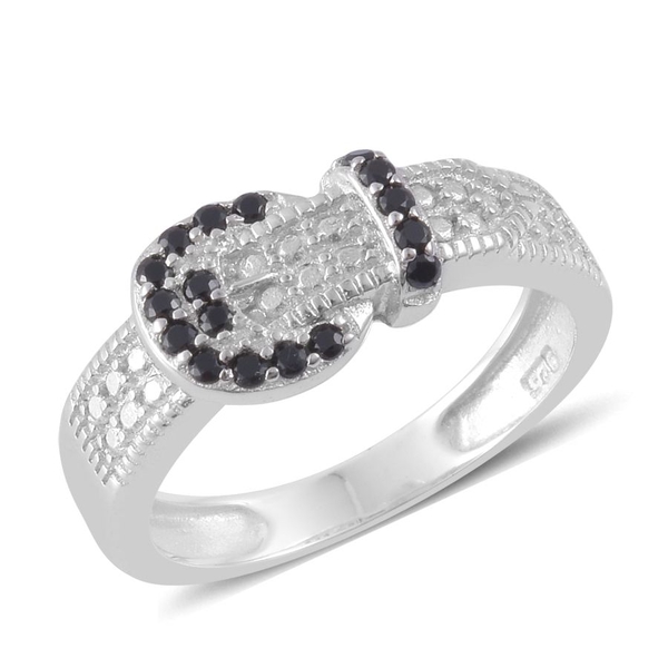 Boi Ploi Black Spinel (Rnd) Buckle Ring in Rhodium Plated Sterling Silver 1.200 Ct.
