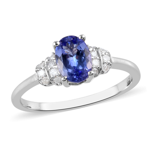 Tanzanite and Diamond Ring in Platinum Overlay Sterling Silver 1.00 Ct.